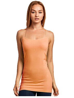 $5 SALE Women's Nylon Lightweight Seamless Long Camisole CM103 Peach
